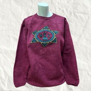 Vintage Burgundy Cotton Sweatshirt Native Tie Dye Small Aboriginal Art